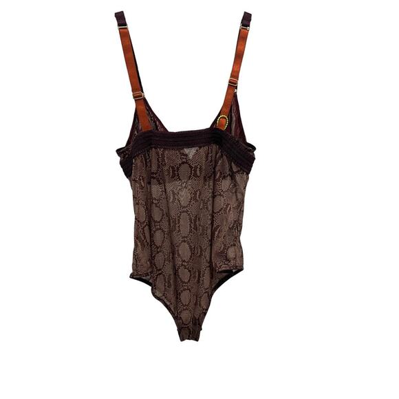 STELLA MCCARTNEY Aubergine & Beige Sheer Python Print Lingerie Body Top Size Sm - Picture 2 of 3